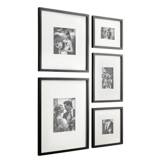 Kate and Laurel Gallery Contemporary Rectangle Picture Frame Set of 5, Varying Sizes, Black, Modern Five-Piece Photo Frames for Gallery Wall Set in Living Room Wall Decor