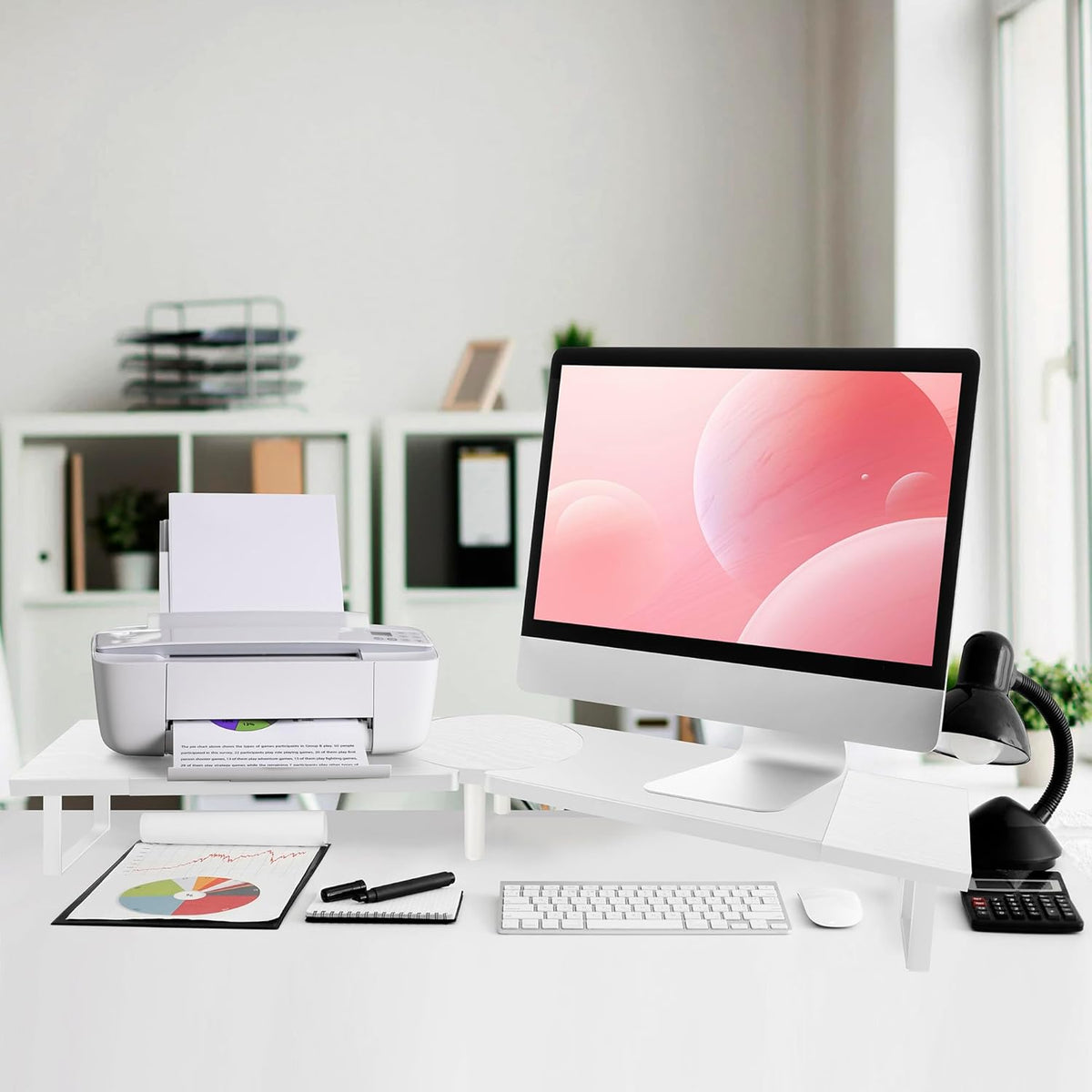 2 Across-Star Dual-Monitor Stand for Desk - Large Adjustable Length and Angle Riser for Monitors, Double Computer