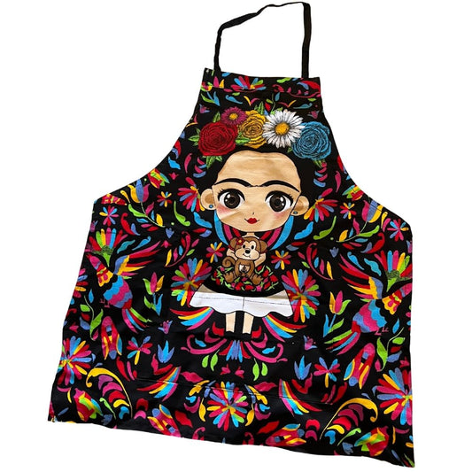 Mexican Themed Apron - 100% Cotton, Liquid Repellent, Durable, with Pocket - Ideal for Kitchen, Painting, Cleaning, Crafts (Otomi)