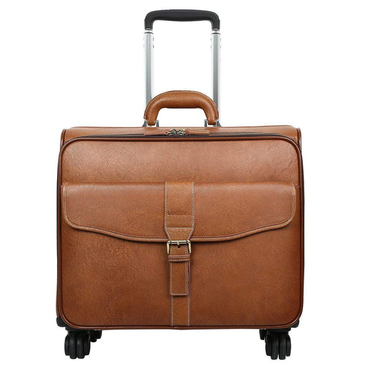 Leathario Leather Rolling Laptop Case Wheeled Briefcase Suitcase Roller Boarding