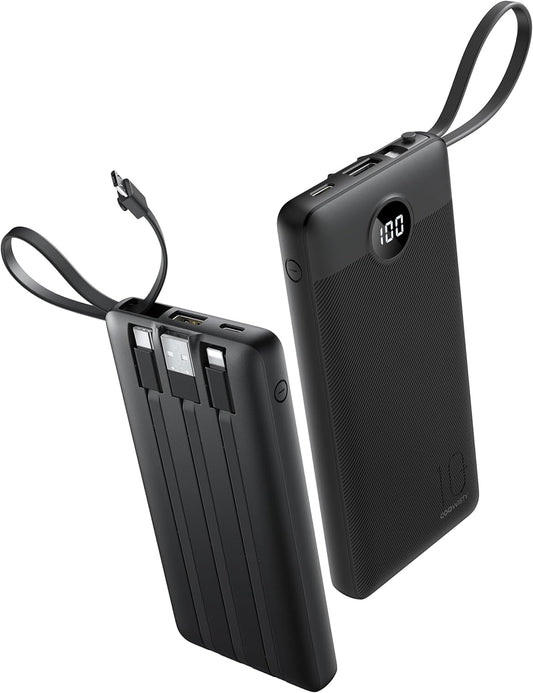 Coowisty 10000mAh Pack 5 2 Portable Charger with Built-in Cables, Slim Power Bank with USB C, Travel Essentials