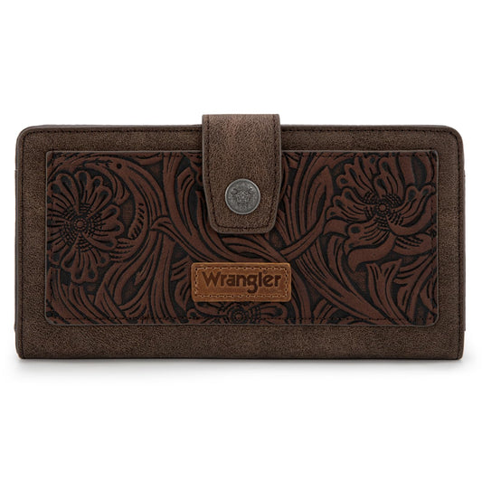 Montana West X Wrangler Large Womens Wallet Western Tooling Flower Wallets, Card Cases & Money Organizers Bifold Card Cash Phone Wallet Ladies Female Travel Clutch Wallets with RFID Lining