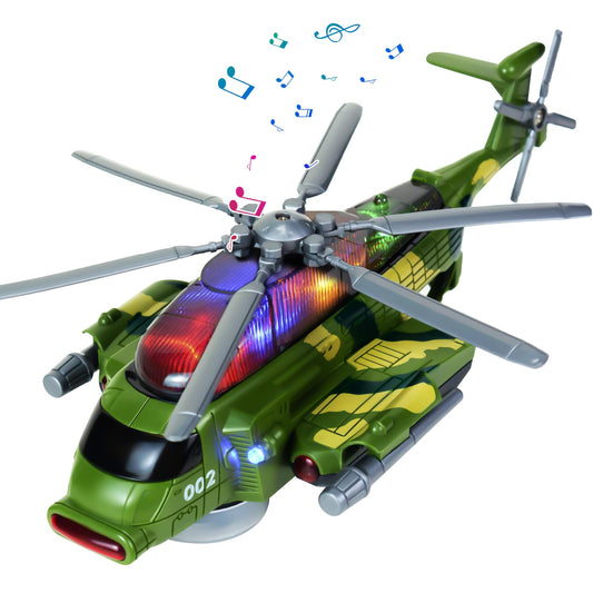 Bloolilies Helicopter Toy for Kids 3-5 6 7, Army Military Toy Helicopters with Lights and Music for Toddlers Birthday Gift, Bump and Go Airplane Toys for Boys Girls 3 4 5 6 7 Years Olds