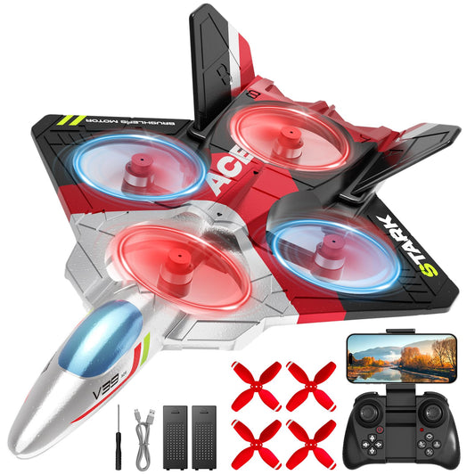 4DRC V39 RC Plane with Camera for Adults Kids, RC Airplane Fighter Jet 2.4GHz RTF Glider Aircraft Plane Toys,Waypoint Functions,Altitude Hold, Gesture Selfie,3D Flips,2 Batteries,Red
