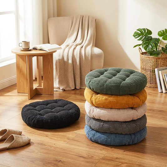Large Floor Pillow for Adults, 22x22" Memory Foam Floor Cushion with Corduroy Cover, Round Floor Sitting Cushions for Meditation, Lounge,Seating for Yoga, Tatami Living Room (2, Round-Dark Green)