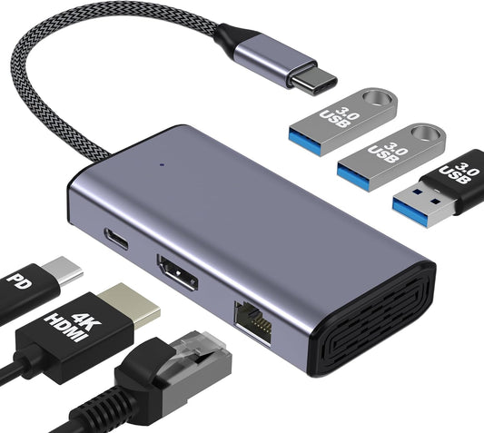 Closs 6-in-1 16 (1Gbps 4K 100W 3 USB C to Ethernet Adapter, USB to HDMI Dock for iPhone Pro/Pro Max, Chromebook, Dell