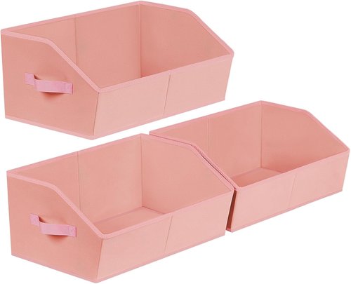 Homsorout Storage Baskets - Decorative Trapezoid Bins with Handles for Closet Organization | 3 Pack, Pink