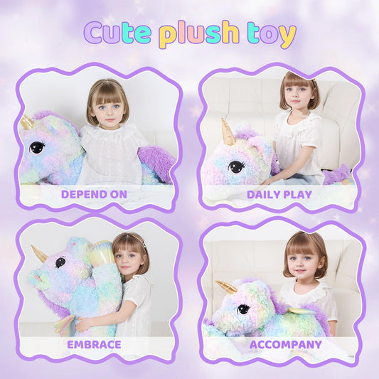 FFxiong 44 Inch Giant Rose Rainbow Unicorn Stuffed Animal Plush Toy with Wings Soft Cute Large Unicorn Plushies Animals Body Pillow Gift for Children Boy Girl Kids Birthday Valentine Room Decorations