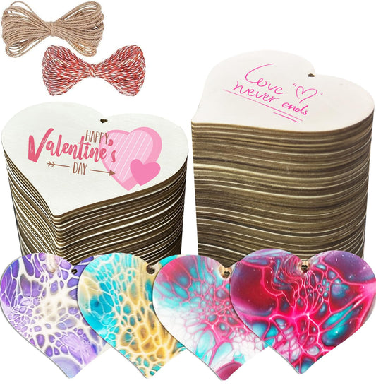 FCECOR 100PCS 4" Wooden Hearts for Crafts, Wood Hearts for Kids Wood Slices DIY Crafts Supplies, Wooden Ornaments Mother's Day Heart Sign for Valentine's Day Crafts, Birthday, Party, Wedding Decor