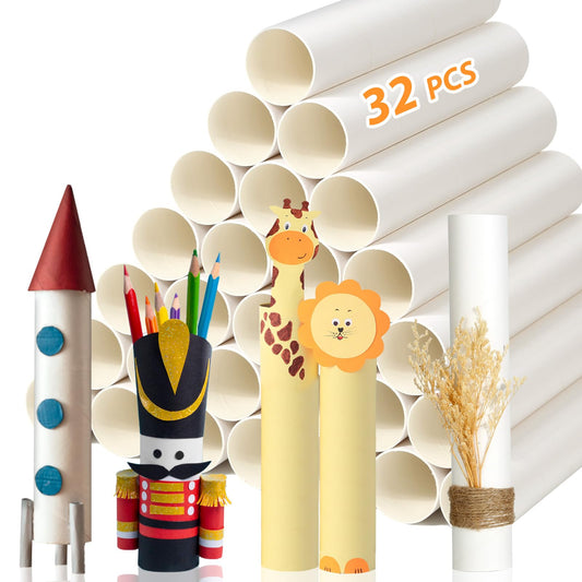 MAPVOLUT 32 Pack Cardboard Tubes for Craft - White Rolling Paper - 1.7 x 10 Inches, Empty Toilet Paper Rolls for Crafts Tubes Craft Supplies, Premium Kraft Paper Strong And Pressure-Resistant