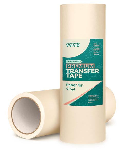 VViViD Premium Direct-Apply Medium Tack Transfer Tape for Crafting Vinyl, 12” x 100’ Easy-Apply Paper for Cricut, Sillhouette, Decals and Lettering