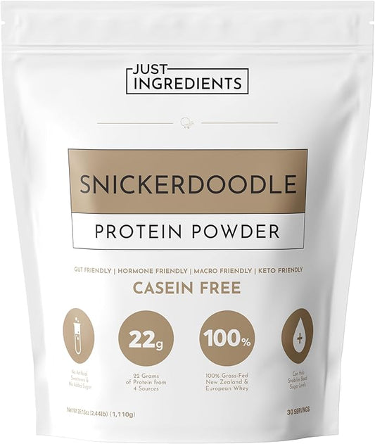 JUST INGREDIENTS Snickerdoodle Protein Powder ??30-Serving Blend with 100% Grass-Fed Whey & Organic Plant Proteins ??Cinnamon & Vanilla Flavor ??Supports Muscle Recovery, Energy*