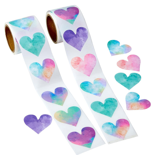 Playbees Watercolor Heart Stickers for Kids - 200 Pack of Rainbow Heart Themed Designs - Valentine’s Day Kids Educational Arts and Crafts, Scrapbooking, Teacher Awards, Classroom Prize, Encouragement