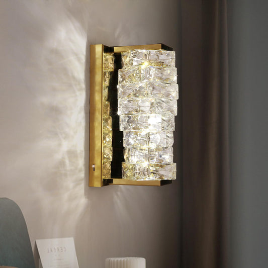 HuisMier Gold Crystal Wall Sconce, Modern Dimmable LED Sconces Wall Lighting, Luxury Vanity Light Fixture Bathroom Wall Sconces for Living Room Bedside Hallway Stairway