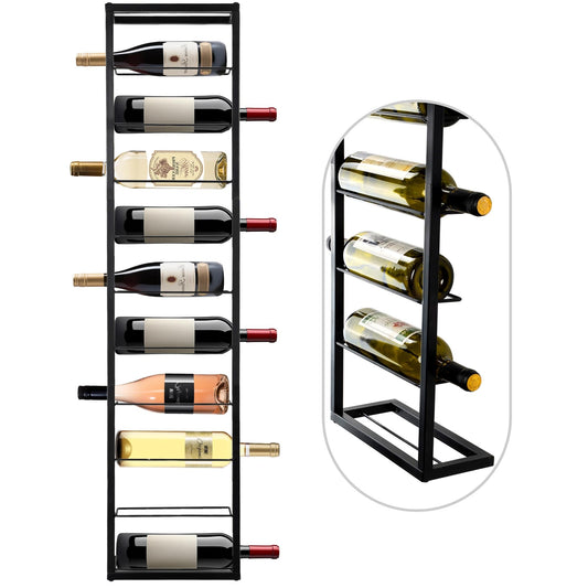 YANGSHUO Wall Mount Wine Rack - 10 Bottle Black Metal Wine Bottle Holder for Wall, Wine Bottles Storage Organizer Display Shelf for Home, Bar, Dining Room, Liquor, Kitchen, Wine Cellar