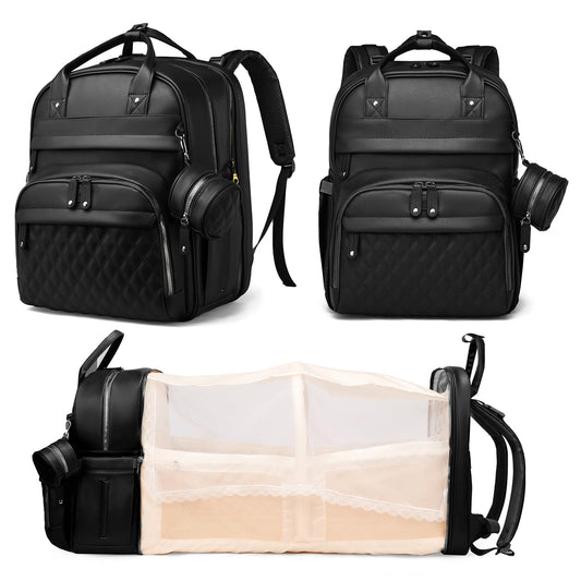 Astro alan Baby Diaper Bag Backpack with Changing Station, Waterproof Large Capacity Diaper Bag for Moms and Dads, Plant-Based Leather with USB Charging Port, Baby Gift for New Parents, Black