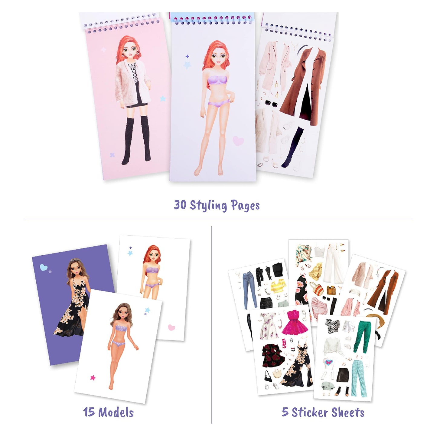 BSCOOL Sticker Dress up - Sticker Activity Book for Kids. Learn Girls Fashion Design with Stickers and Guides for Kids 5 and up. Little Designer Creativity Book. Stickers, Paper Dolls. Gift for Girls