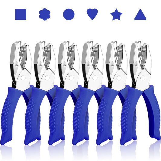 Modacraft 6-Pack Craft Hole Punchers Set - 1/4" Hole Punch Tool for Scrapbooking, Card Making, Binder Tabs | Circle, Heart, Star, Triangle Shapes | Soft-Grip Handles, Lightweight