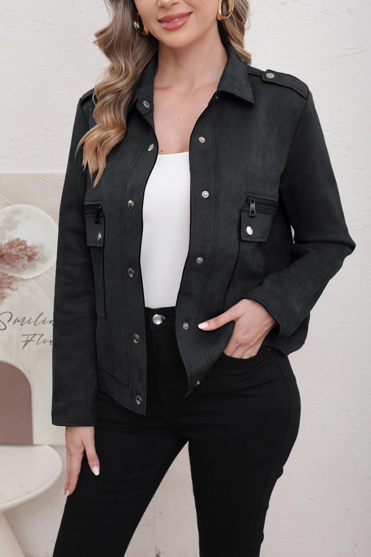 utcoco Womens Cropped Suede Leather Jacket Fashion Motorcycle Bomber Jackets Fall Winter Coats for Women 2025 (X-Large, Black)