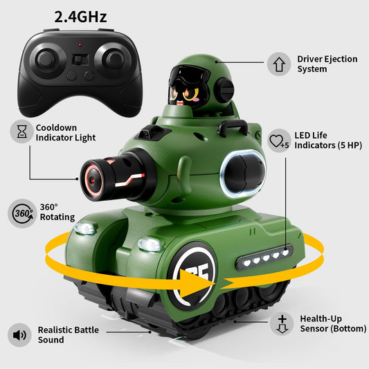 bessome 2 Pack Cute Cartoon Remote Control Battle Tanks with Laser tag|Hobby RC Cars Shoot to Ejected Out|Military Army Toys for 6 7 8 Year Old Boys Girls | Christmas Birthday Easter Gifts for 8-12