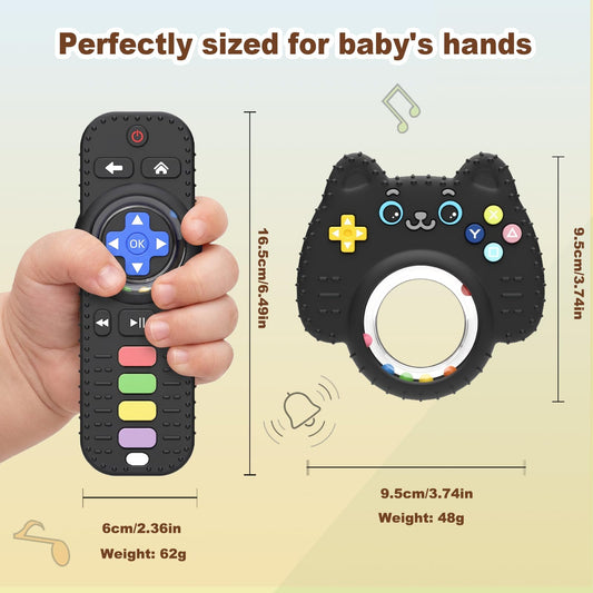2Pack Teething Toys for Baby 3-6 Months, Teethers for Babies 6-12 Months, Remote Rattle Ring Teether for Baby, Sensory Toys for Babies, Baby Chew Toy
