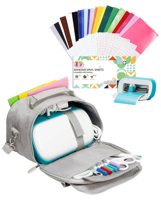 UCEC Craft Organizer Tote Bag & Smart Vinyl Set Compatible with Cricut Joy, Heat Press Accessories and Supplies, Portable Craft Organizer Carrying Case & 51 Sheets 5.5x12 in Vinyl Kit for DIY, Craft