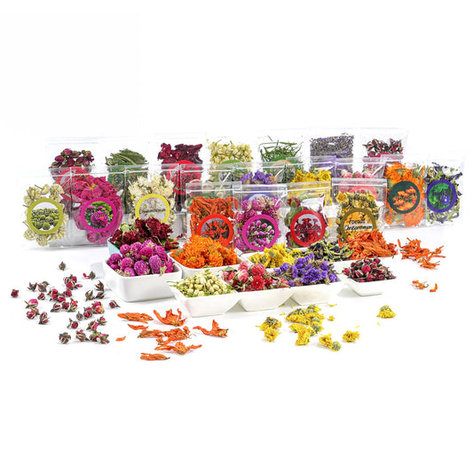 Natural Dried Fruit and Flower Kit for DIY Crafts - 25 Bags, Ideal for Soap Making, Candle Making, Resin Jewelry, Bath Bombs, and Nail Art - Includes Rose Petals, Rosebuds, Lilium, Jasmine, and More