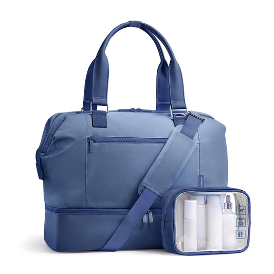 Travel Duffle Bag for Women, 40L Weekender Bags Airline Approved Carry On with Shoe Compartment & Waterproof Wet Pocket, Durable Nylon Weekender Overnight Bag for Travel, Gym, Business Trip, Blue