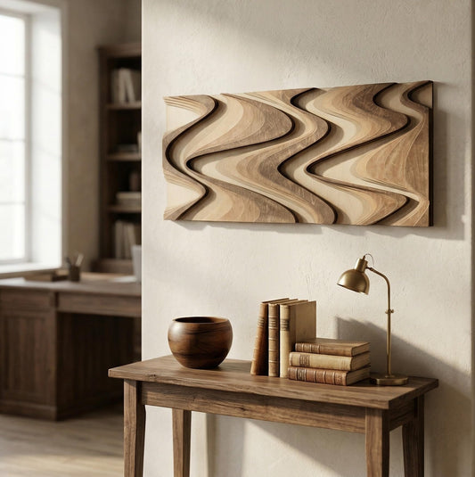 NEODECO Flow - Abstract Layered Wooden Wall Art (Forma, Wood Tones, Medium)