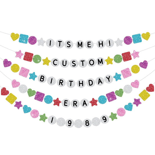 302PCS DIY Friendship Bracelet Birthday Banner Customizable 6.6ft Glitter Happy Birthday Sign for Celebrating Birthdays and Graduations Birth-Tay Era Tour Decorations