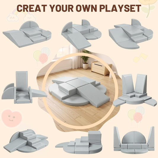 TODIBY 9-Piece Climbing Toys for Toddlers: Soft PU Leather Foam Blocks - Baby Climb and Crawl Activity Blocks - Kids Play Gym Equipment Indoor for Development(Grey)