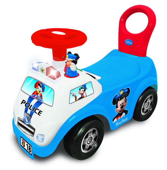 Kiddieland Disney Mickey Police Car Ride-On with Lights & Sounds, Toddler Push Car, Siren Horn Blinker, Interactive Steering Wheel Images, Ages 12–36 Months, Sturdy Foot-to-Floor