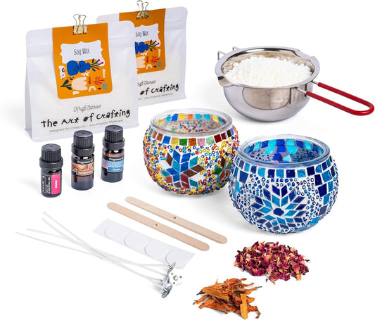 Candle Making Kit with Turkish Mosaic Holder – DIY Glass Candle Holder Craft Kit with Colorful Mosaic Tiles & All Natural Soy Wax – Handmade Arts & Crafts Complete Gift for Adults & Beginners (2)