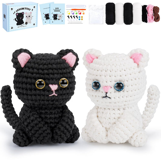 Fortuning's JDS Crochet Kit for Beginners, Cat Crochet Kits Complete Starter Kit with Step-by-Step Video Tutorials, Knitting Kit Adults, DIY Craft Gift for Birthday, Valentine's Day, Christmas