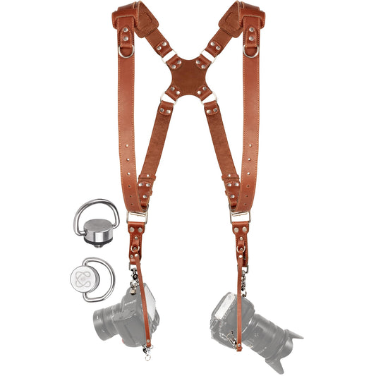 C Coiro Camera Harness for 2 Cameras – Dual Shoulder Leather Camera Strap – Double Camera Harness for DSLR/SLR, Camera Straps for Photographers of All Levels, Padded Straps/Color Tan