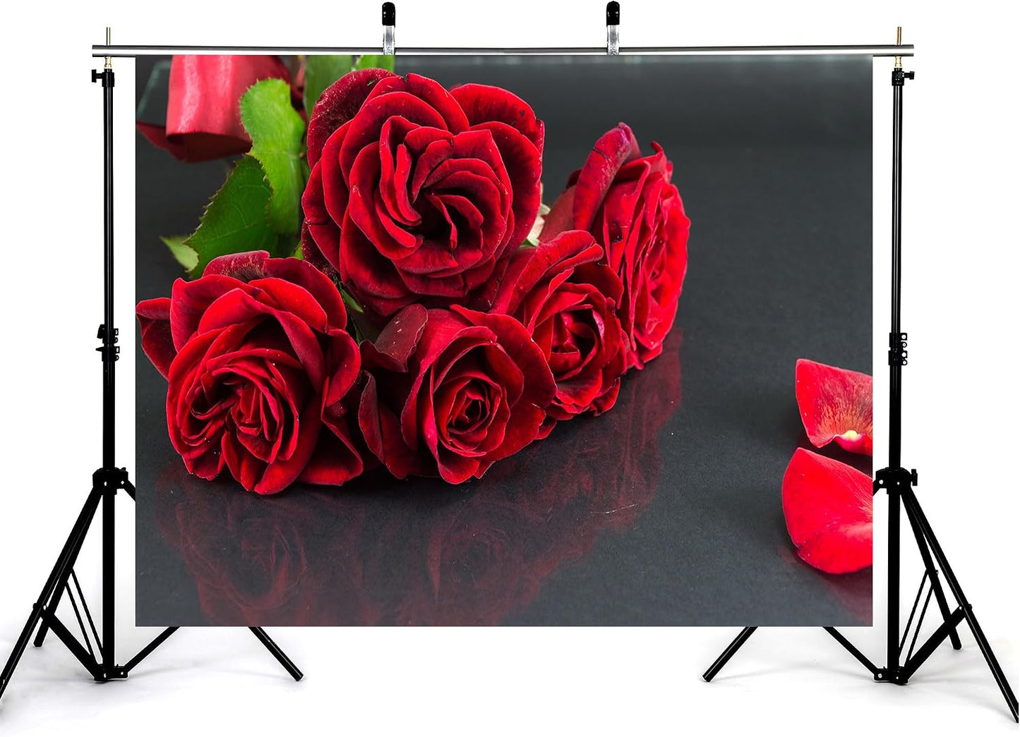 KeyWork 5x5ft Red Rose Bouquet Backdrop Fresh Bloom Petal Photography Background for Valentine's Day Gift Party