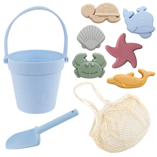 Biubee 9Pcs Silicone Sand Toys for Baby with Portable Beach Bag - Kids Beach Set with Beach Toy Molds Shovel Bucket Set - Toddler Sandbox Toys for Kids Outdoor Summer Playset