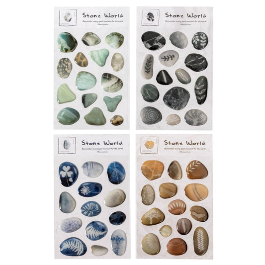 Doukado 60 Pcs 3D Epoxy Pebble Stickers, Aesthetic Stone Ephemera with Glossy Crystal Finish, Nature-Inspired Decorative Resin Decals for Junk Journaling, Scrapbooking, and DIY Art Crafts