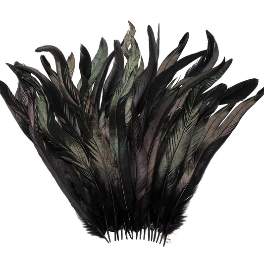 Yuxung Black Craft Feathers Bulk 100 Pcs, 12-14 Inch Long Natural Rooster Tail Feathers Party Decoration for Party Birthday Wedding DIY Crafts Costume Performances Ornaments