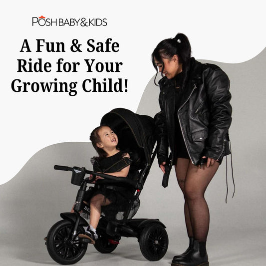 QPlay Rito - Premium Luxury Foldable Trike for Toddlers Featuring Leather touchpoints, Toddler Tricycle Stroller, Push & Fold Tricycle for Ages 12 Months to 5 Years, Midnight Edition