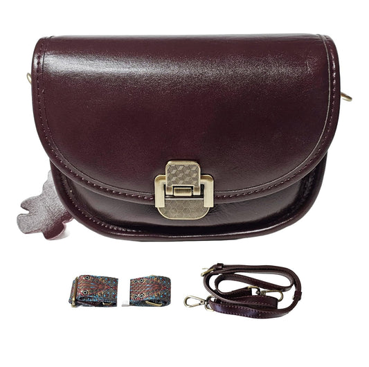 Women Genuine Cow Leather Mini Small Crossbody Shoulder Bag with 2 Detachable Adjustable Straps. Wine Coffee.