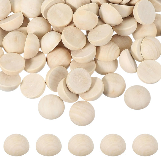 uxcell 100 Pcs Half Wooden Beads, 1 Inch(25mm) Unfinished Natural Split Wood Balls, Wooden Half Sphere for Paint DIY Crafts Art Projects Party Decoration, Wood Color