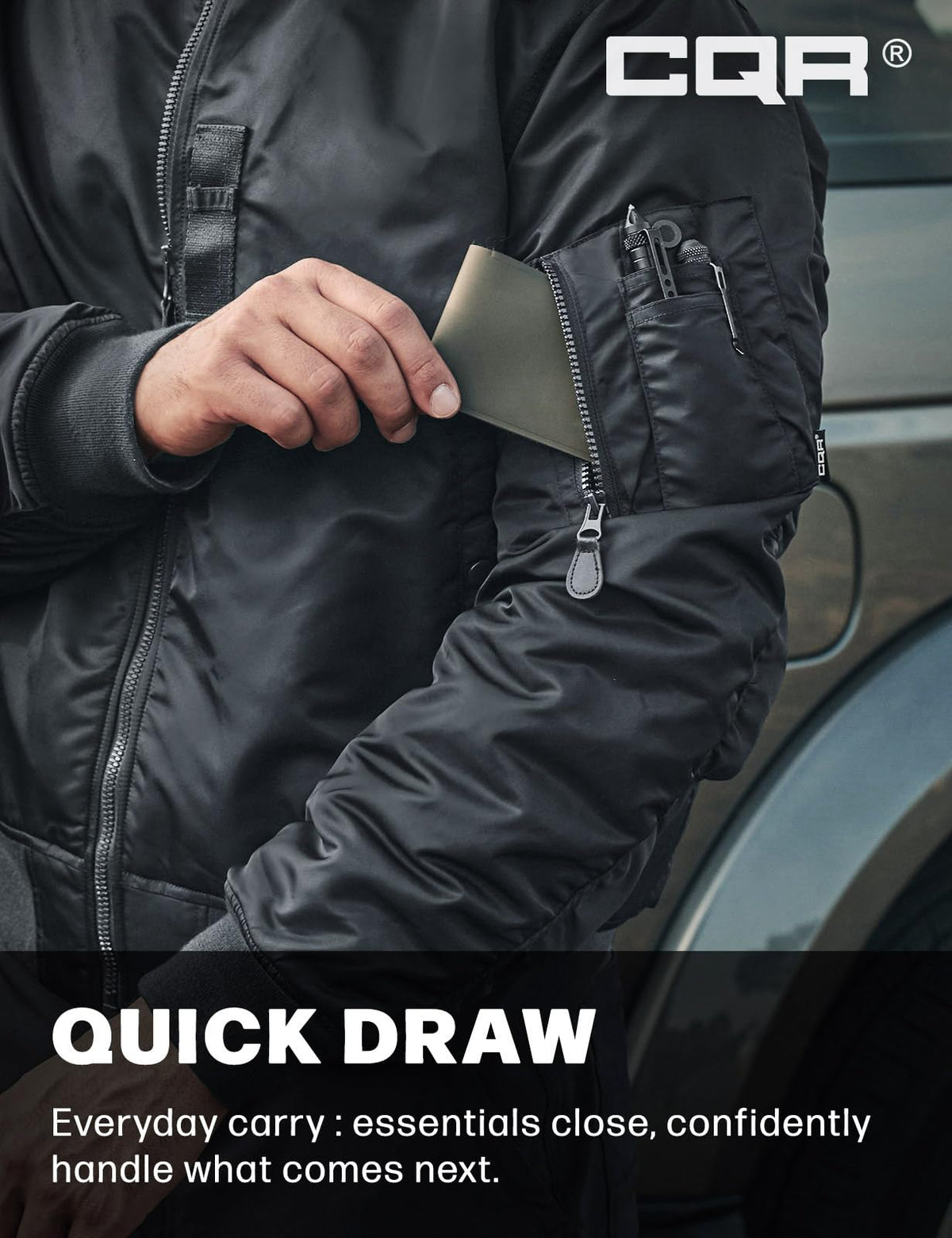 CQR Men's Casual Bomber Jacket, Outdoor Fall/Winter Zip-Up Windbreaker, Water Resistant Padded MA-1 Flight Jacket with Pocket, Watcher Carbon Grey, Medium