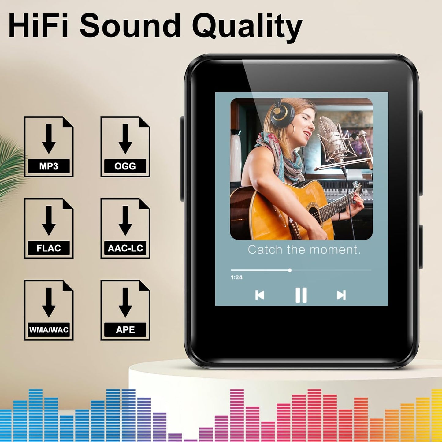 woolynew MP3 1.8 inch MP3 512GB, 64GB Music Player, Screen Portable HiFi Player Expandable to with Bluetooth, FM Radio