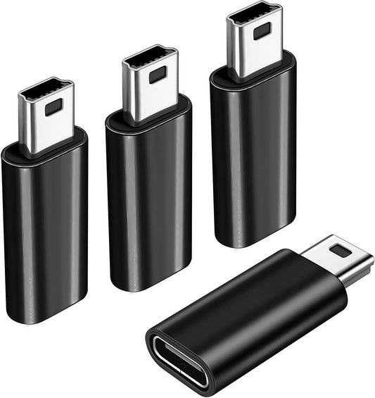 TFAK 4Pack Cam,MP3 USBC to Mini USB Adapter, USB Mini to Usbc Adapter Supports Charge & Data Sync Compatible