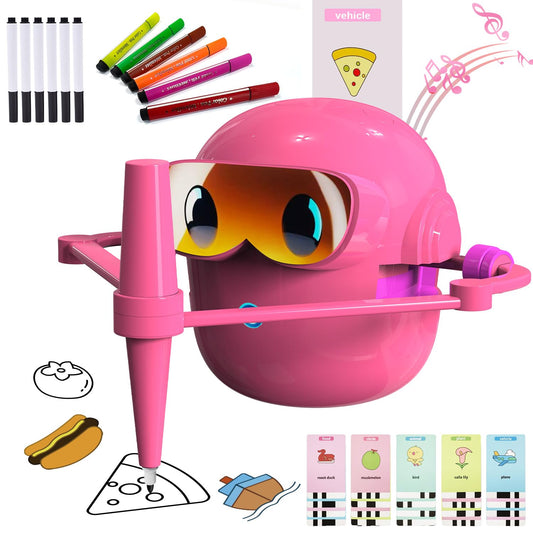 Custer's Night Drawing Robot for Kids - Montessori Painting Toys for 3 4 5 6 7 8 Year Old, Voice Interactive Educational Drawing Machine with 100 Cards,12 Colorful Pens & Music-Gift for Boys Girls P