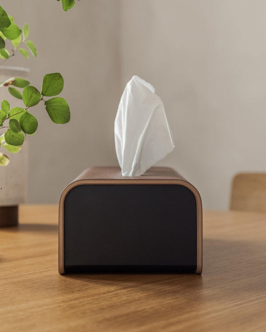 Kazai.® Tissue Box Cover 'Toke' | Real Wood Veneer, FSC® Certified | Decorative Rectangle Tissue Holder for Bathroom or Living Room | Scandinavian Design | Walnut, Black