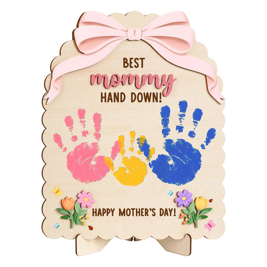 HYPERI DIY Mothers Day Crafts for Kids Handprint Art, Handprints Wooden Rose Flower Bouquet, Mothers Day Gifts for Mom from Kids, for Grandma from Grandkids, Mothers Day Keepsake Craft (Best Mom)