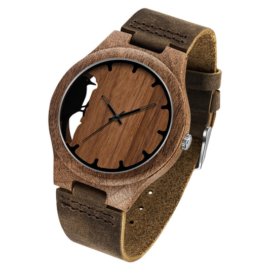 Timever Wooden Watches for Men Handmade Unique Design with Leather Strap, Analog Quartz Mens Watch, Gift for Men