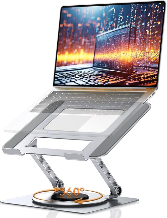 TECKNET 360 10-17" Laptop Stand for Desk, Rotating Base, Ergonomic Foldable Computer Stand for Laptop Riser Height